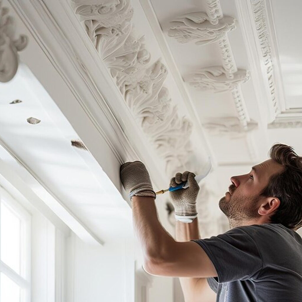 A professional performing gypsum ceiling works.