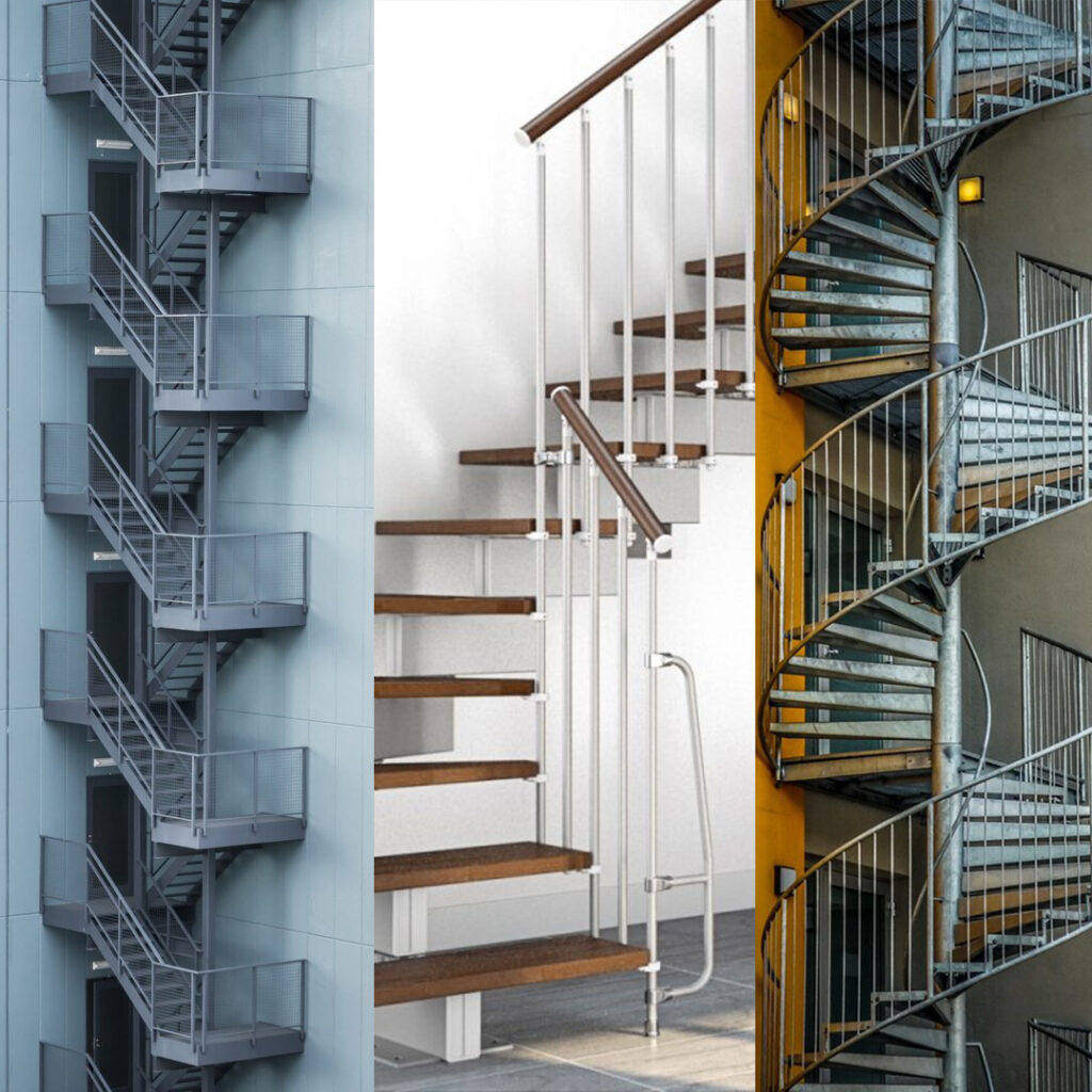 Three types of staircase and hand railing created by top metal fabrication companies in UAE