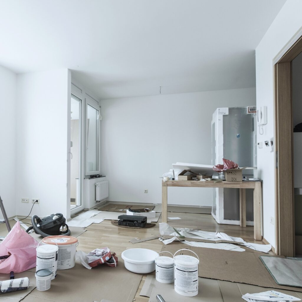 A villa interior which is undergoing renovation