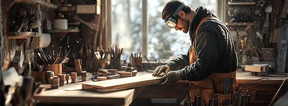 A PROFESSIONAL CARPENTER IN DUBAI CRAFTING WOODWORK IN HIS WORKSHOP